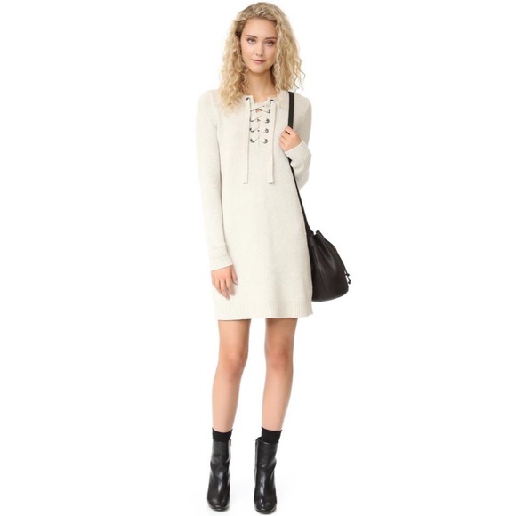 Madewell Dresses & Skirts - NWOT Madewell Oatmeal Sweater Dress Lace Up Neck